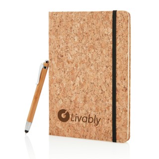 Libreta A5 con bolígrafo touch de bambú personalizada